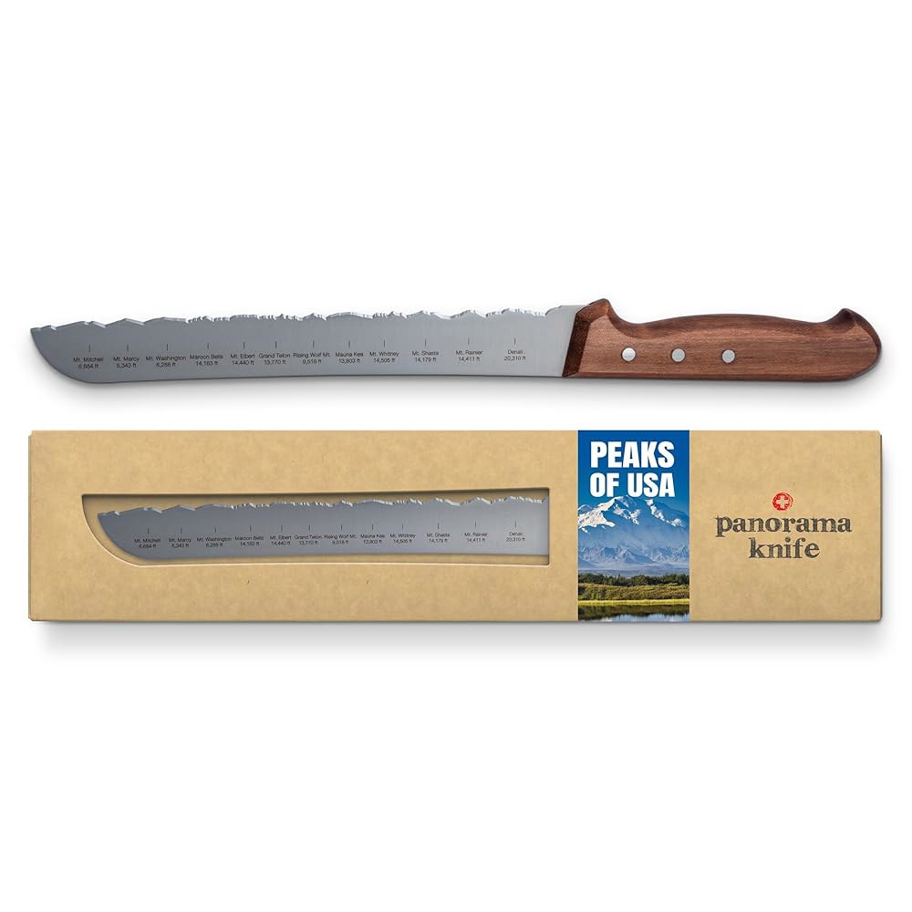 PanoramaKnife 브레드 나이프 스위스 제조 + 산맥 애호가를 수술용 블레이드와 33cm(13인치) 훌륭한 야외 스틸 우드 스테인리스 미국 월넛 최고의 위한 선물 - 유사한 - 상품 이미지