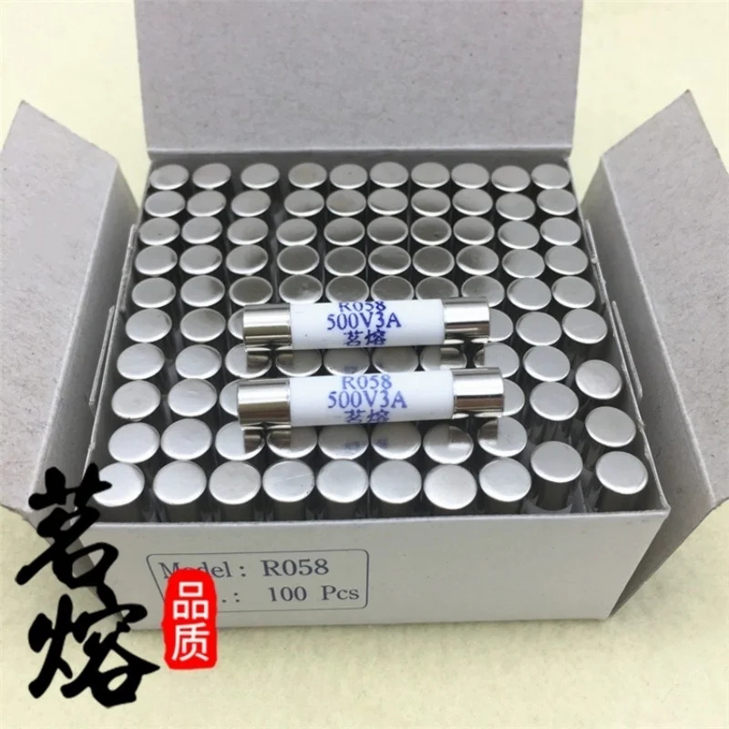 100개 RO58 R058 500V 0.5A 1A 2A 3A 4A 5A 6A 6.3A 8A 10A 12A 13A 15A 16A 20A 25A 6.3x31.5mm 원통형 세라믹 퓨