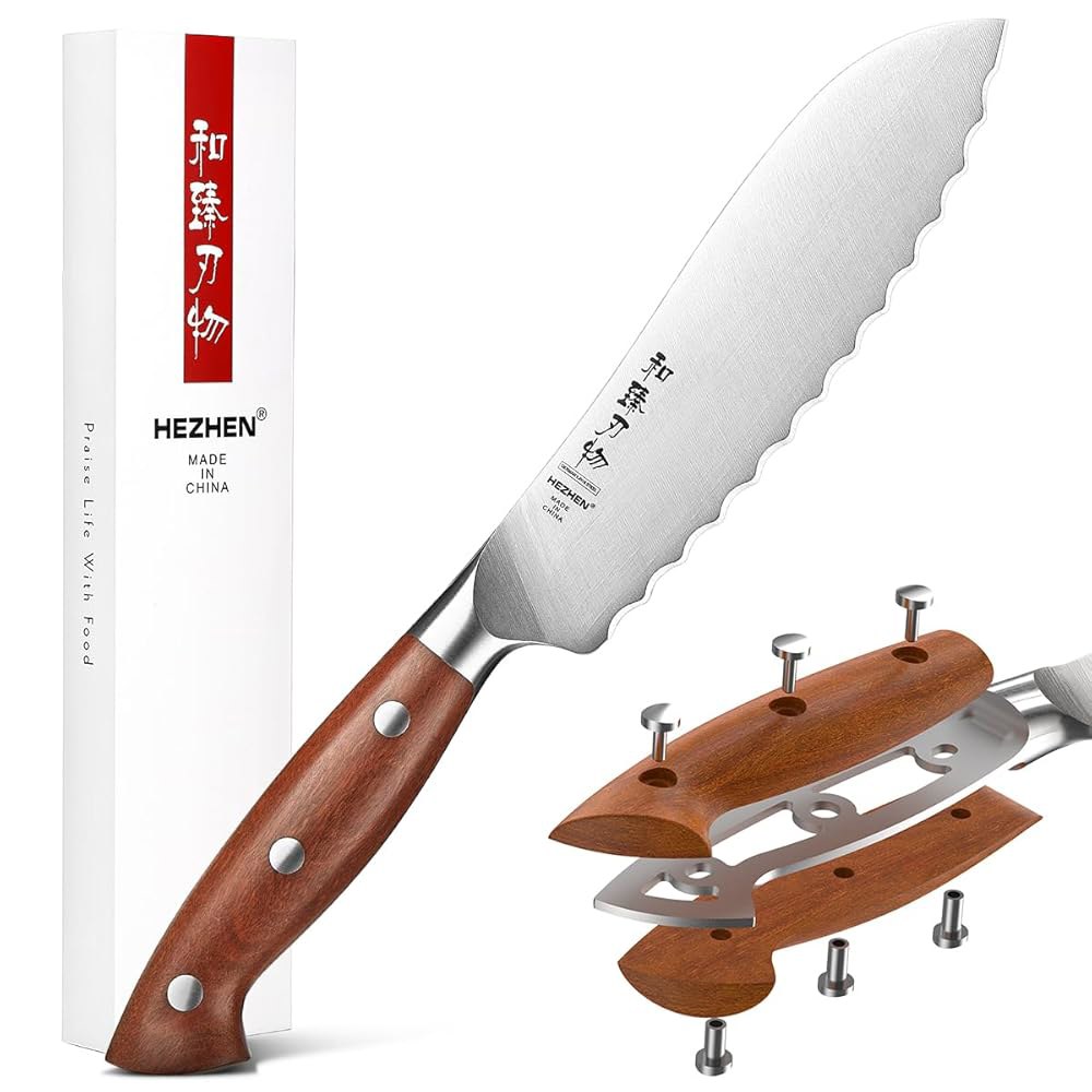 HEZHEN 15.5cm(6.1인치) 토마토 슬라이싱 나이프 - 풀 독일 스테인리스 포함 핸들 탱 블레이드, 1.4116 톱니 스틸 Paring Knife - 상품 이미지
