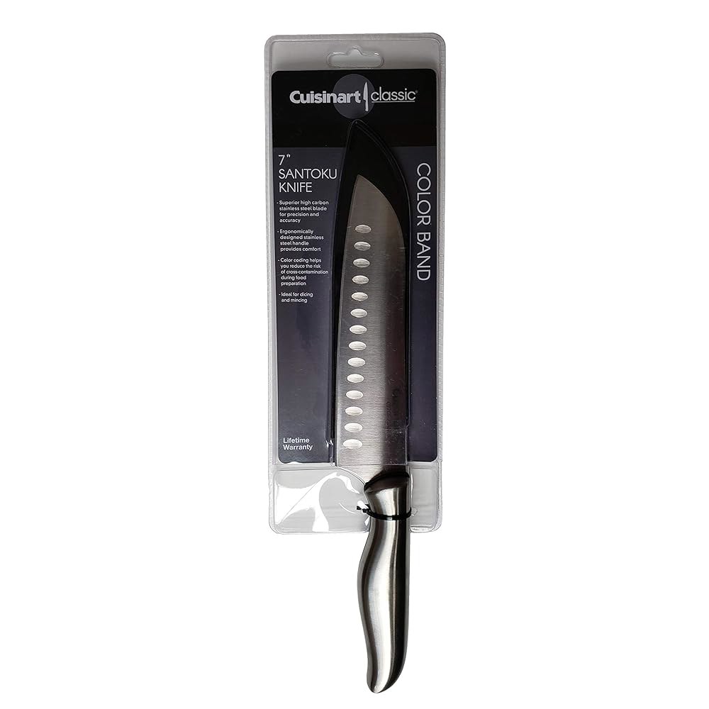 Cuisinart 클래식 컬러 밴드 블랙 17.8cm(7인치) 가드 나이프 포함 산토쿠 C77CS-7SANBK - 상품 이미지