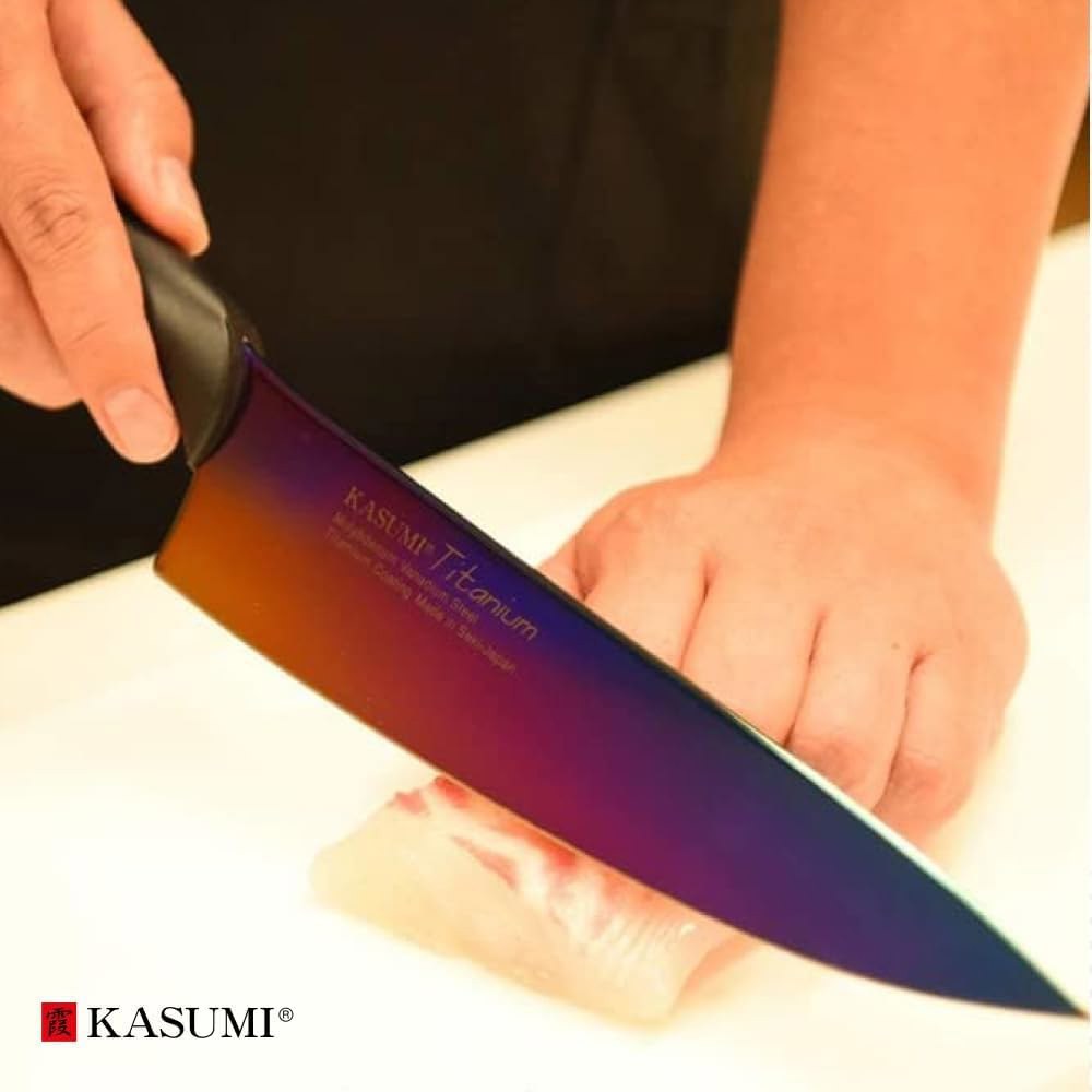Kasumi 티타늄 코팅 KTB3 19.4cm(7-3/4인치) 카빙 블루 나이프, - 상세 이미지 2