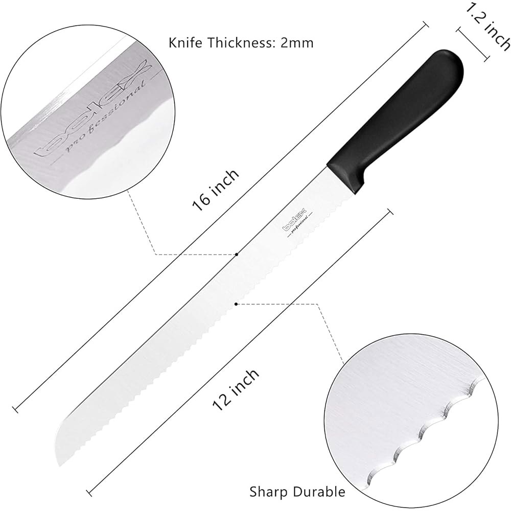 홈메이드 빵용 30.5cm(12인치) 톱니 빵 나이프, 수 크러스티 있는 매우 스틸 엣지 날카로운 베이커 다목적 케이크 자를 슬라이서, 효율적인 주방 웨이브 와이드 빵을 스테인리스 - 상세 이미지 3