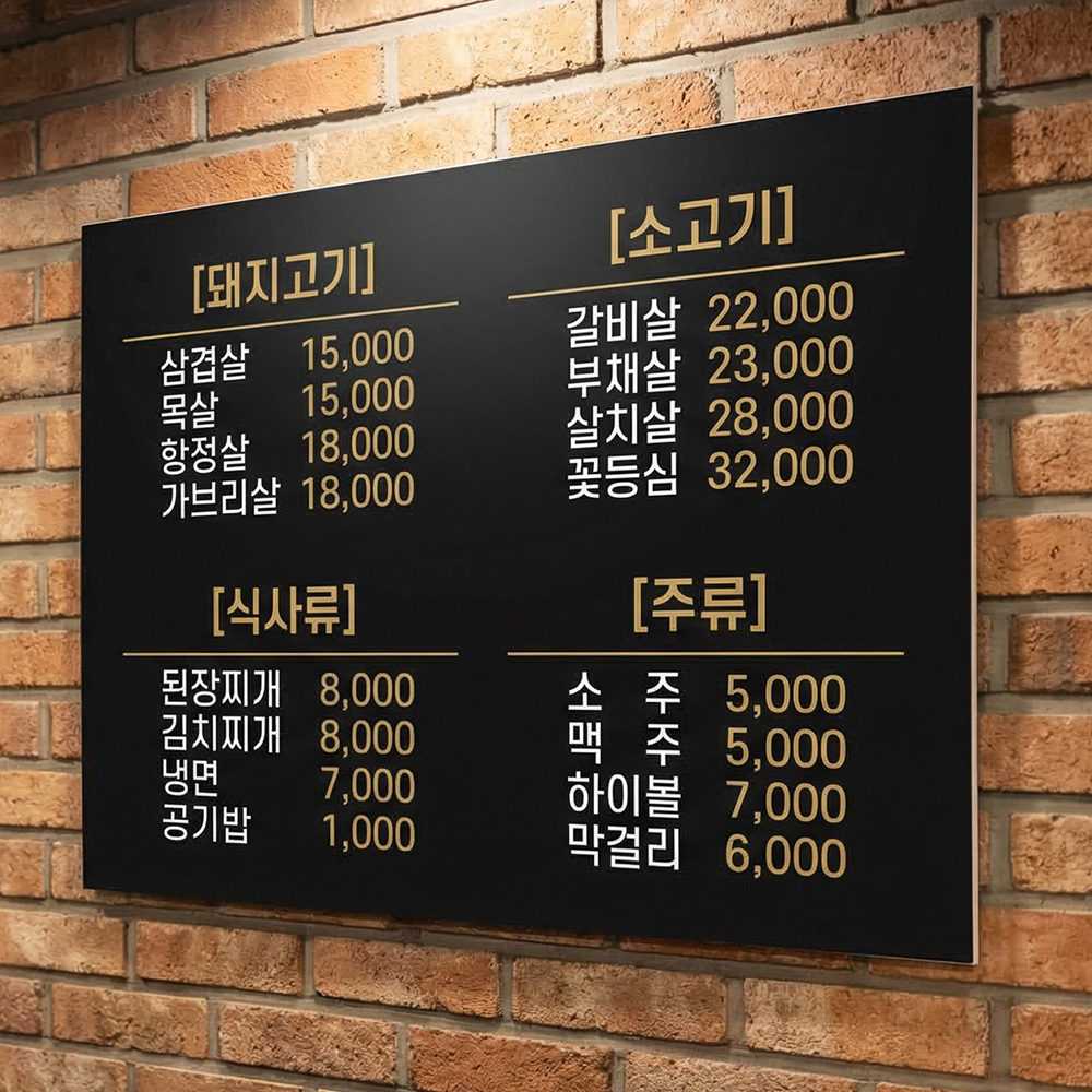 메뉴판 제작 디자인 만들기 식당 음식점 카페 벽 폼보드 시트지 인쇄 종이 메뉴판 A4 2매 - 상품 이미지