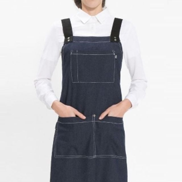 네이비데님 H형 앞치마 단색 주방 요리 공방 미술 - 상품 이미지
