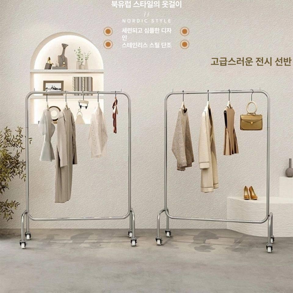 매장용행거 튼튼한 스테인레스 옷걸이 옷가게 업소용 이동식 스텐 미니 진열대 일자 - 상세 이미지 4
