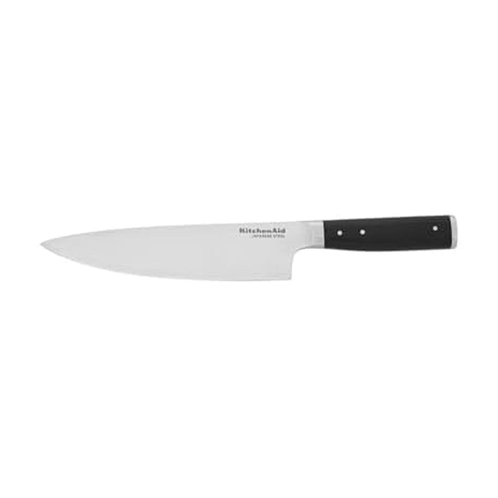KitchenAid Gourmet Forged 트리플 리벳 셰프 일본 고탄소 스틸 블레이드 주방 커버 맞춤형 날카로운 20.3cm(8인치), 핏 스테인리스 블레이드, 나이프, 블랙 - 상품 이미지