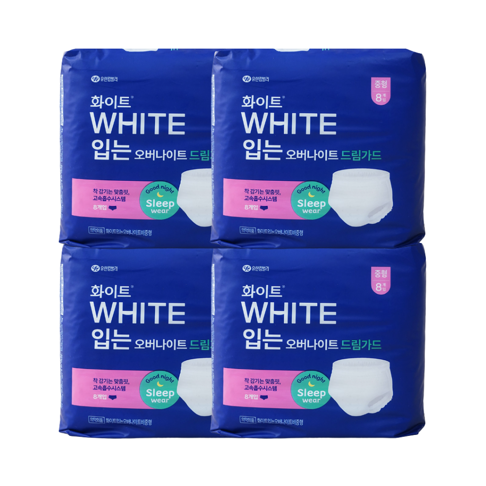 화이트 입는 오버나이트 중형(M) 8매 x4팩 생리대 - 상품 이미지