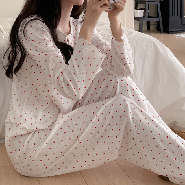 캡내장잠옷 노브라잠옷 여성 실내복 하트 봄 가을 세르모 긴팔 세트