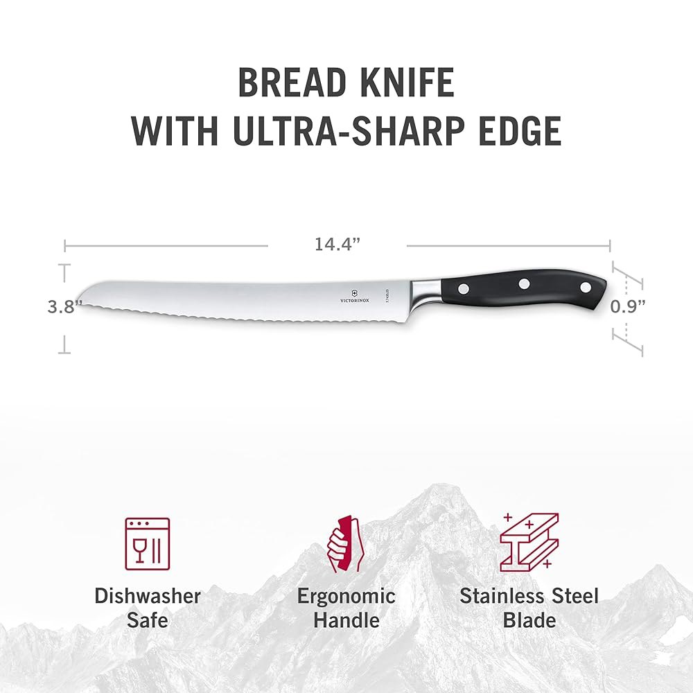 Victorinox Grand Maitre 브레드 나이프 - 절단용 과일 22.9cm(9인치) 핸들, 빵, 및 채소 블랙 주방 프리미엄 톱니 액세서리 - 상세 이미지 2