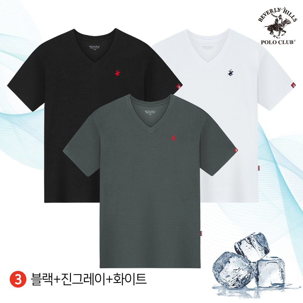 냉감 V넥 반팔 3PACK 남여공용 쿨링 티셔츠 비버리힐즈폴로클럽 - 상세 이미지 4