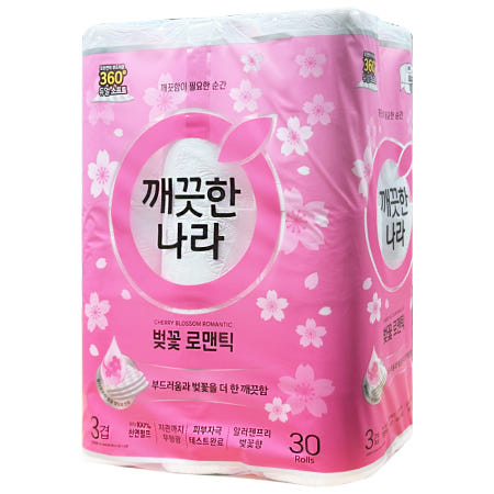 깨끗한나라 벚꽃 프리미엄 화장지 3겹 27m 30롤