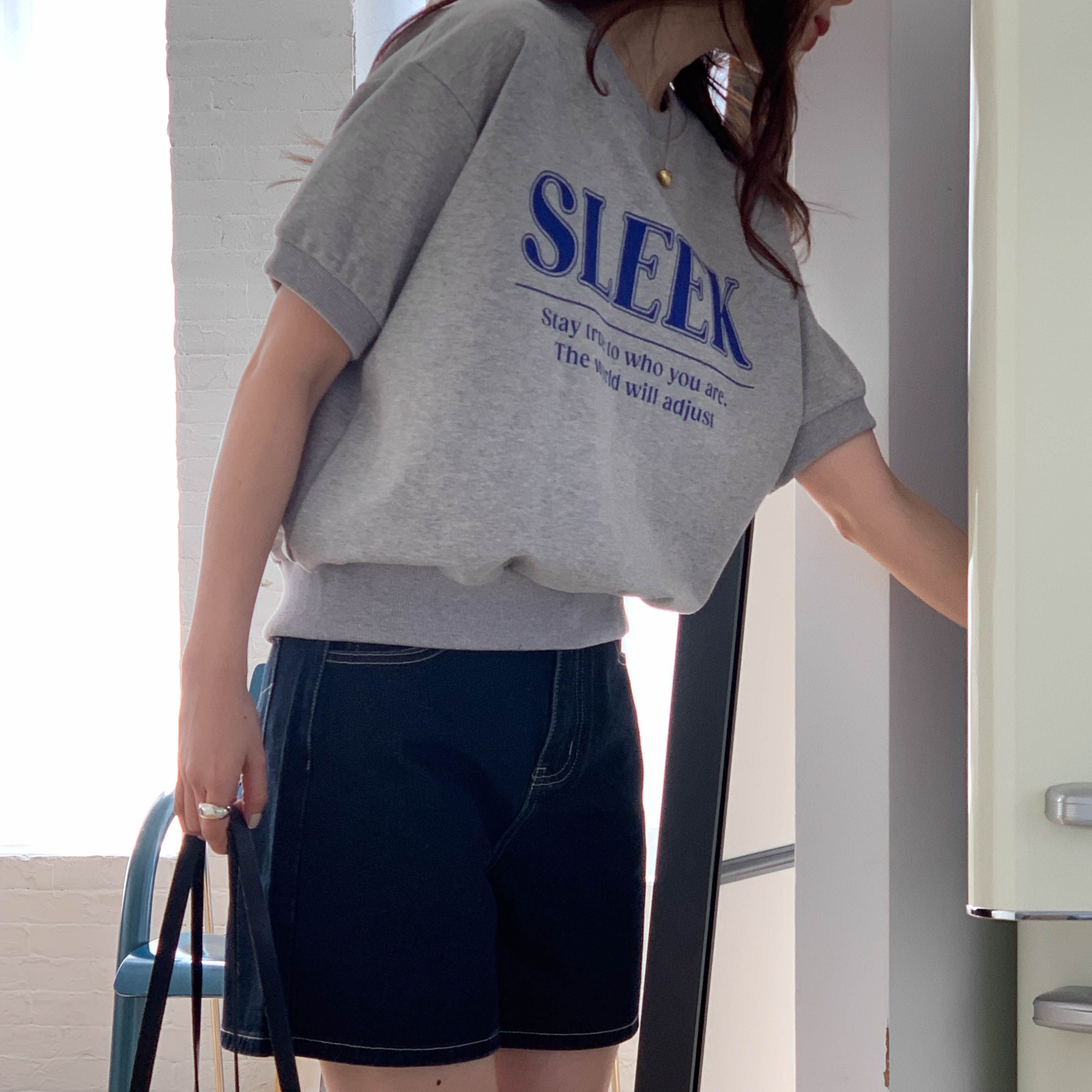여성 슬릭 레터링 프린팅 반팔 맨투맨 데일리 캐주얼 스웨트셔츠 이미지 7