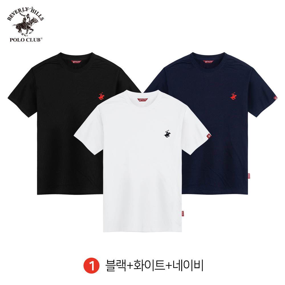 라운드 반팔 티셔츠 3PACK 남여공용 데일리 자수로고 비버리힐즈폴로클럽 - 상세 이미지 2