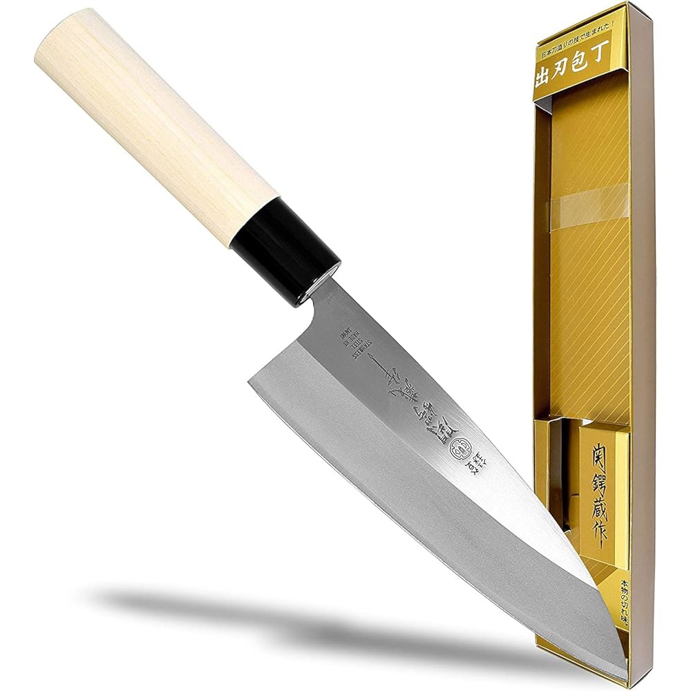 JapanBargain, Deba 일본산, 15.2cm(6.25인치) 고탄소 스테인리스 셰프 해산물용 스틸 나무 블레이드, 일본 싱글 베벨 커틀러리 세키 손잡이가 칼, 나이프, - 상세 이미지 3