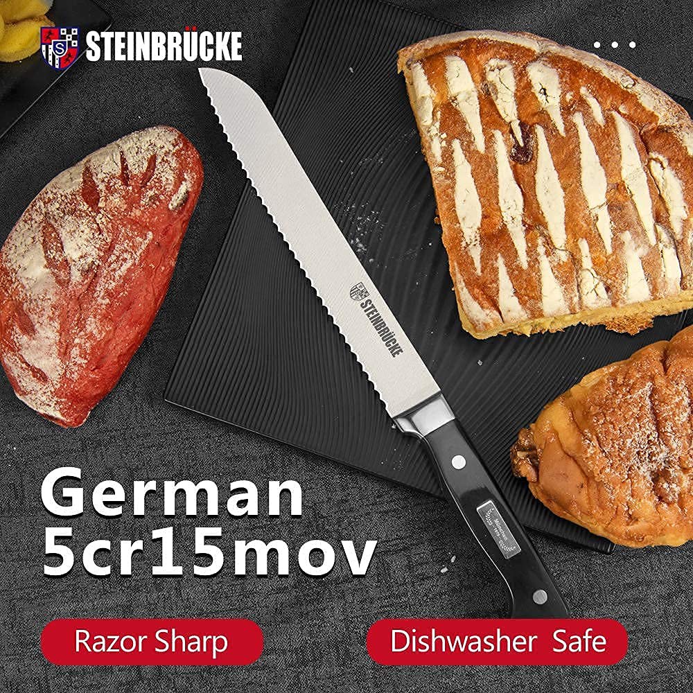 STEINBRCKE 톱니 브레드 나이프 25.4cm(10인치), 고탄소 날카로운 나이프, 브레드용 커터 강철의 크러스티 및 베이킹, 홈메이드, 케이크 독일 슬라이싱 - 상세 이미지 2