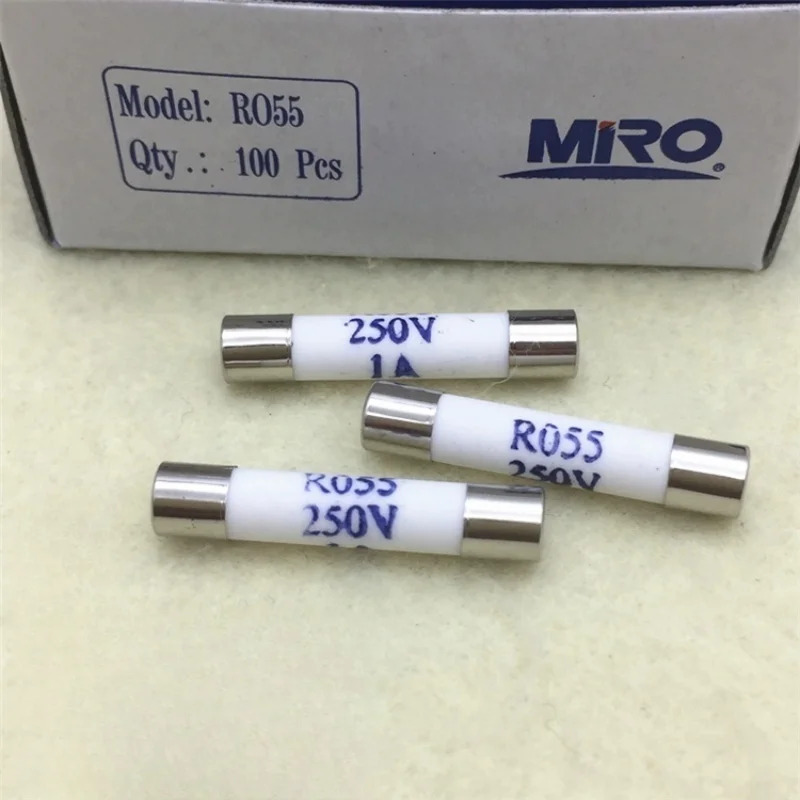 100개 RO55 R055 250V 0.5A 1A 2A 3A 3.15A 4A 5A 6A 6.3A 8A 10A 12A 13A 15A 16A 5x25mm 원통형 세라믹 퓨즈 튜브
