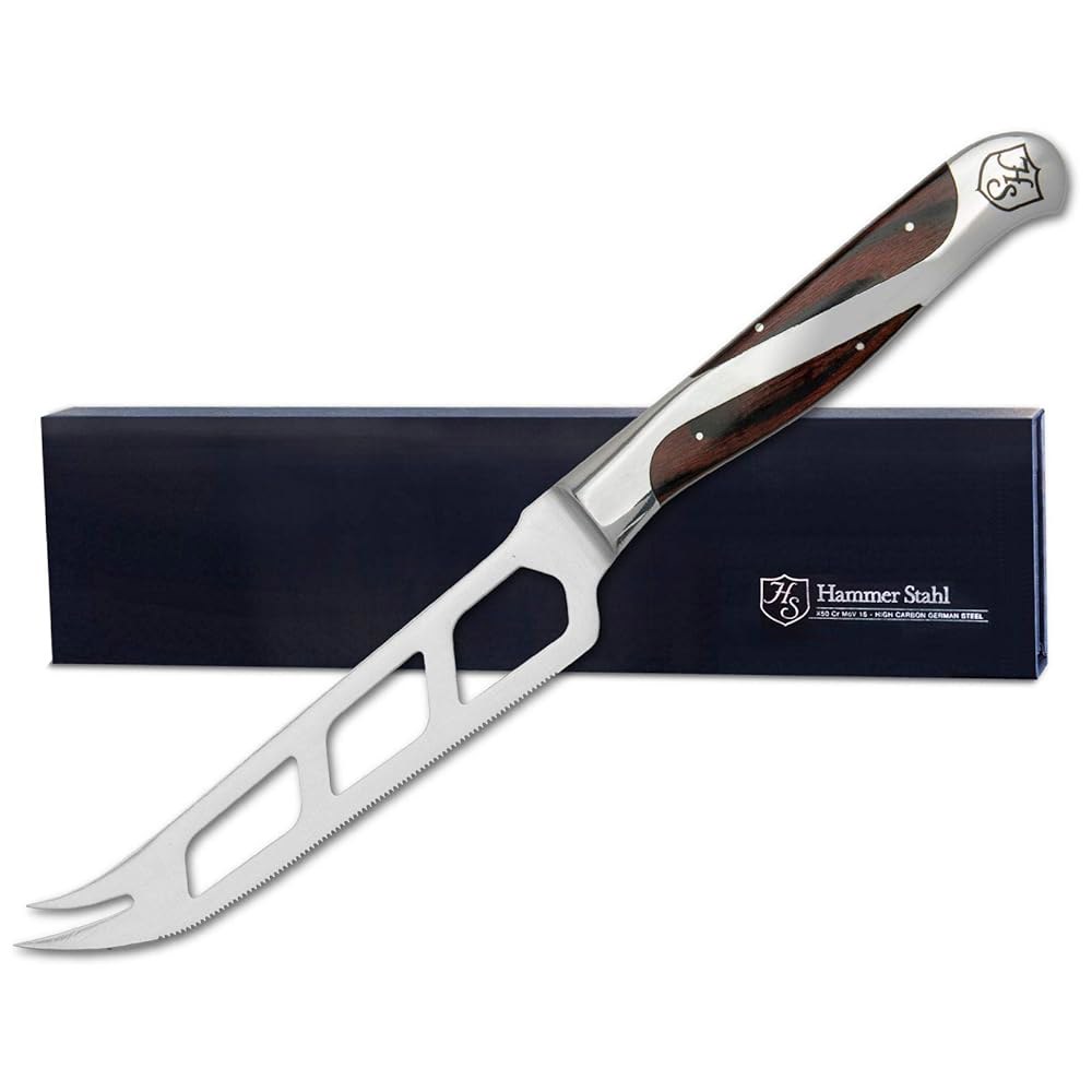 Hammer Stahl 12.7cm(5인치) 치즈 및 토마토 스테인리스 톱니 나이프 단조 탱 핸들 내구성 블레이드 있는 쿼드 - 스틸 독일 파카우드 섬세한 - 상품 이미지