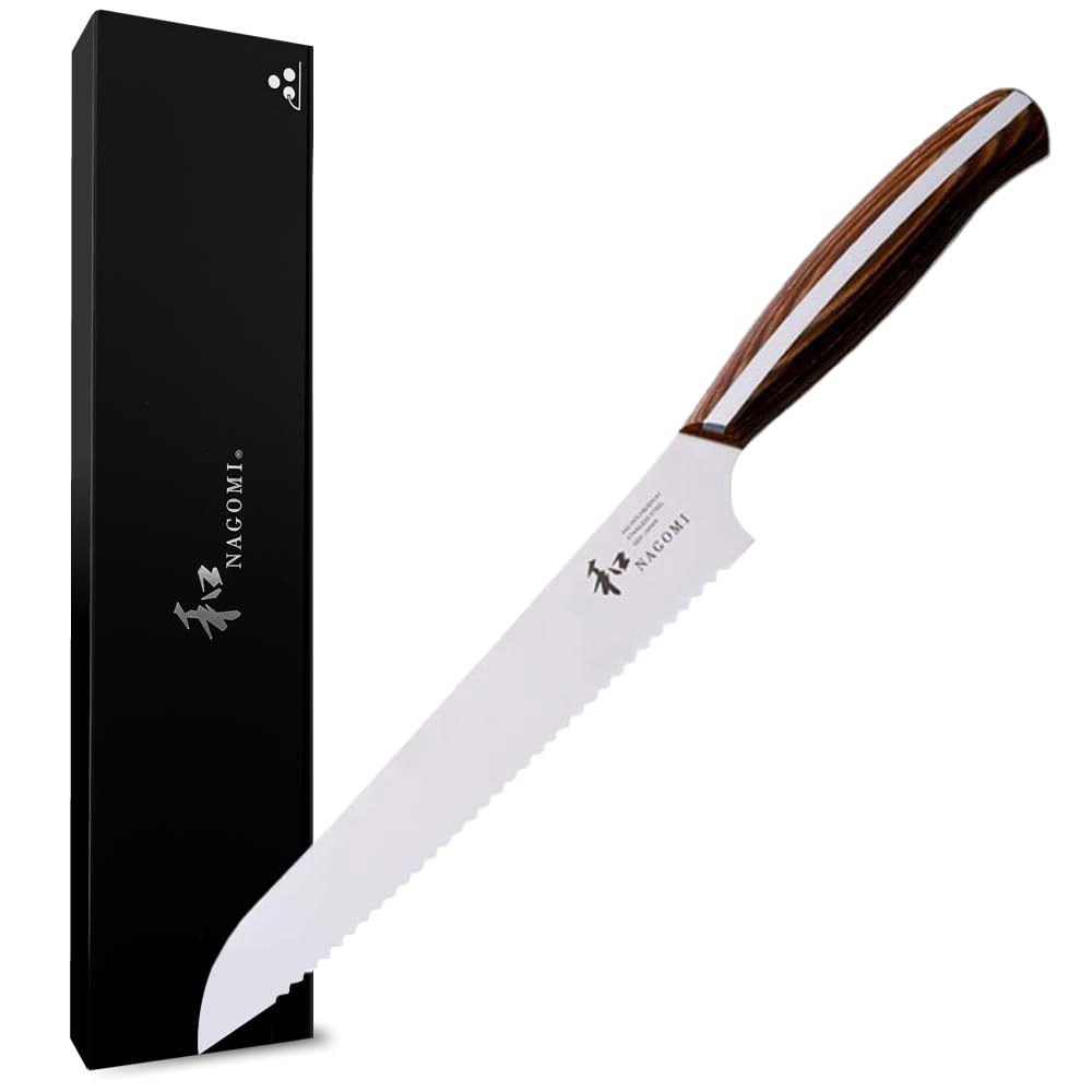 NAGOMI ] 20.3cm(8인치) 톱니 빵칼, 스테인리스 빵용 선물 날카로운 세련된 블랙 상자 스틸 HRC58 수제 블레이드 나이프, 빵 매우 Paring Knife - 상품 이미지