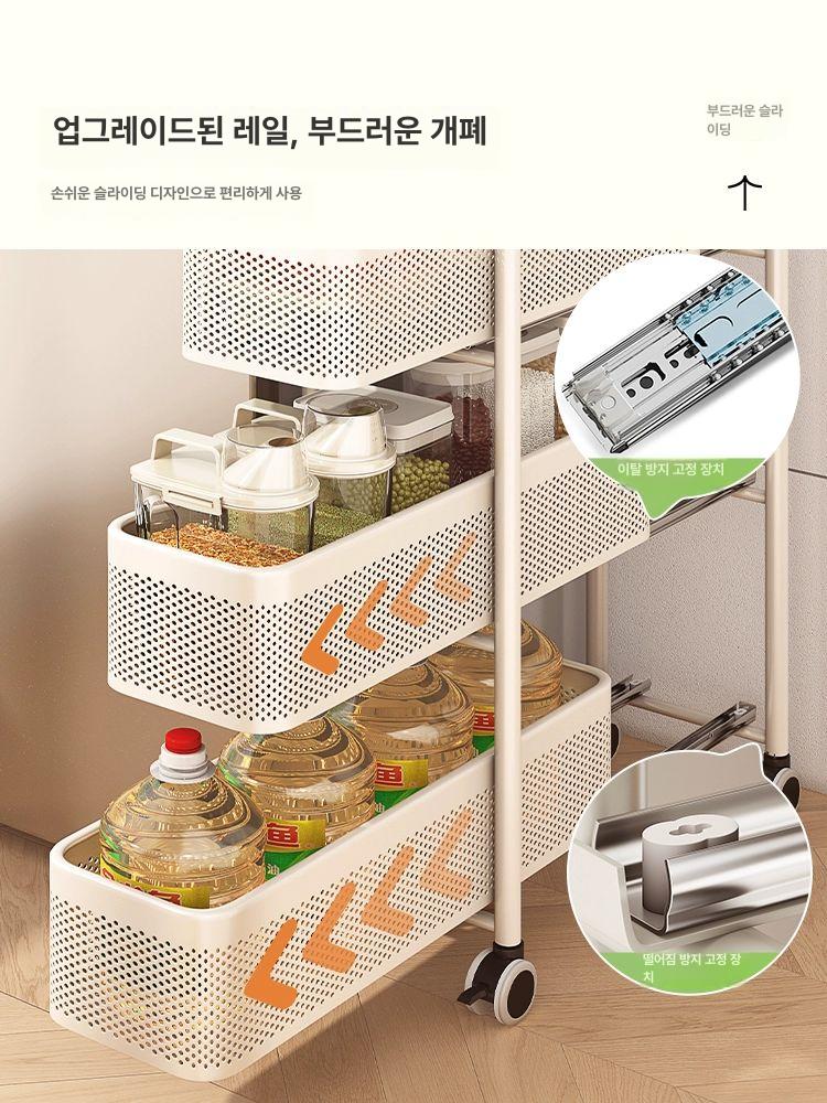 틈새트롤리 이동식철제트롤리 스낵바 선반 수납장 카트 화이트 5칸 13너비 - 상세 이미지 4