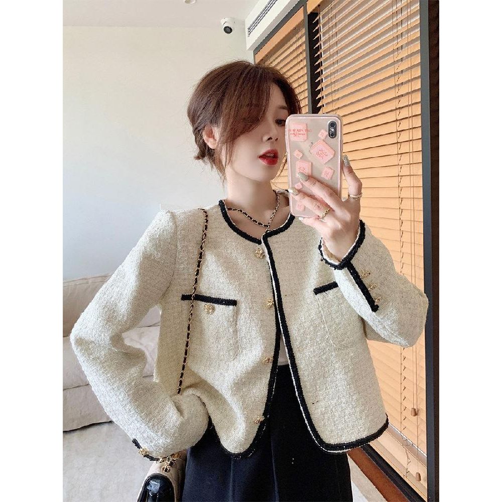 자켓 오버핏 트위드 하객룩 숏자켓 여성 패션 캐주얼 재킷 바람막이 셀럽 핑크 S - 상품 이미지