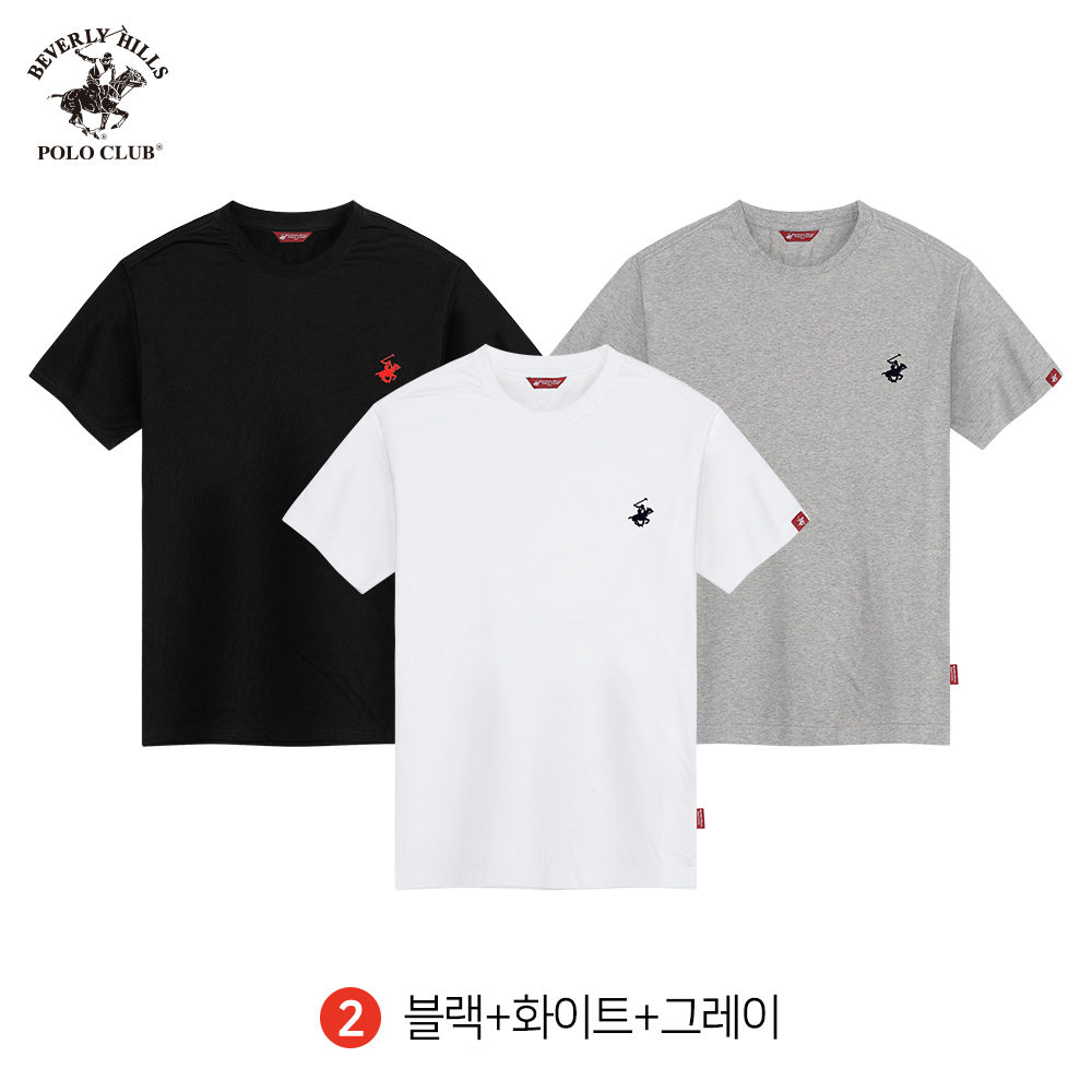 라운드 반팔 티셔츠 3PACK 남여공용 데일리 자수로고 비버리힐즈폴로클럽 - 상세 이미지 3