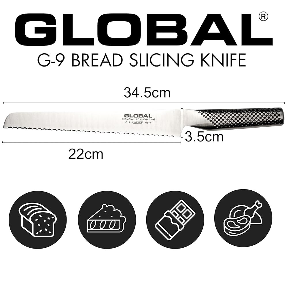 Global 21.6cm(8 1/2인치) 톱니 브레드 나이프 가장자리, 날카로운 - 일본산, 경량 일본 G-9 스틸, 면도날처럼 스테인리스 8.5 - 상세 이미지 3