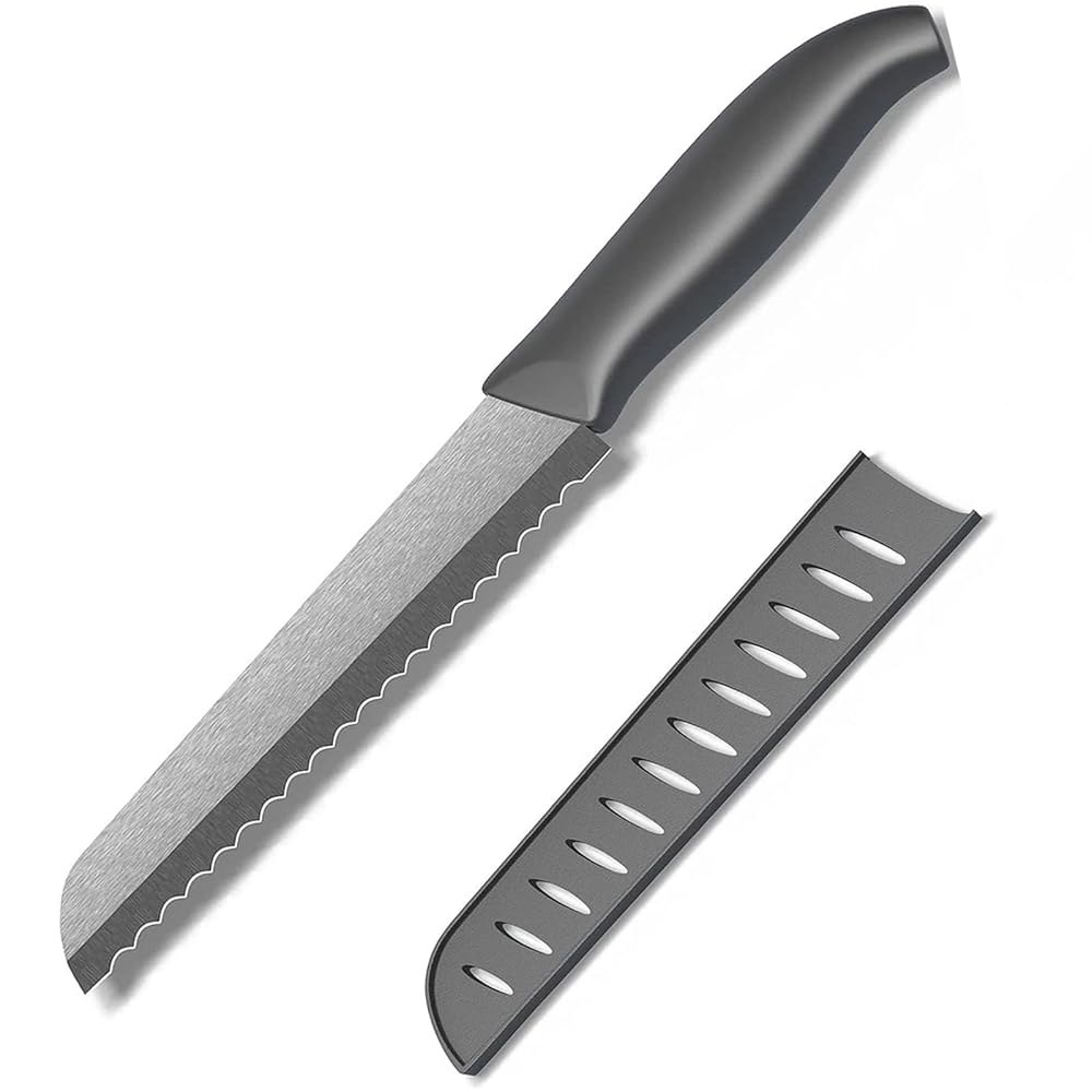 Muncene 세라믹 톱니 빵 나이프 슬라이싱 포함 날카로운 - 주방 15.2cm(6인치) 커버 블레이드 6 bread knife - 상품 이미지
