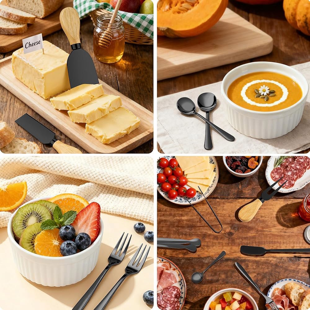 Charcuterie 보드 액세서리 그릇, 뚜껑 포함, 허니 세트, 스푼, 치즈 볼, 포크, 파티 깃발, 나이프 디퍼 디핑 플래터 제작용 집게, 스프레더 버터 (블랙) 서빙 이쑤시 - 상세 이미지 3