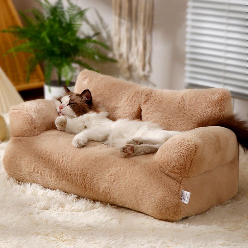 고양이 쇼파 소파 침대 반려동물 강아지 애견 분리세탁 브라운+쿠션 M - 상품 이미지