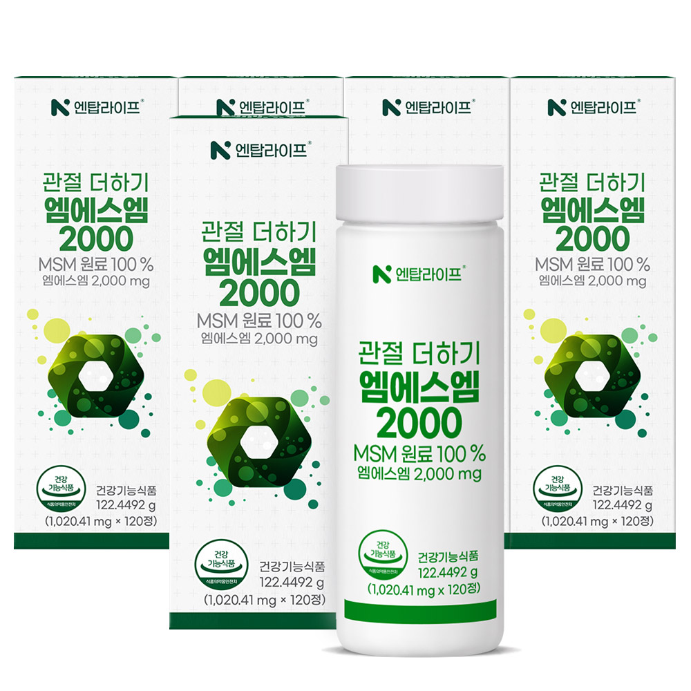 [10개월] 엔탑라이프 MSM 관절 더하기 엠에스엠 2000 120정, 5개 제품 이미지