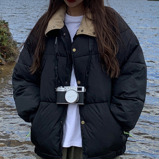 여자 점퍼 겨울 잠바 가을 봄 따뜻한 학생 패션 무지 아우터 캐쥬얼 숏 자켓 방한 카라 - 상품 이미지