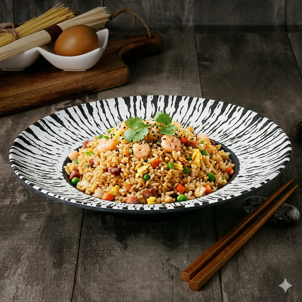 일식 중국집 멜라민 탕수육 돈까스 카레 볶음밥 샐러드 접시 그릇 26.9cm, 투톤파스타 - 상품 이미지