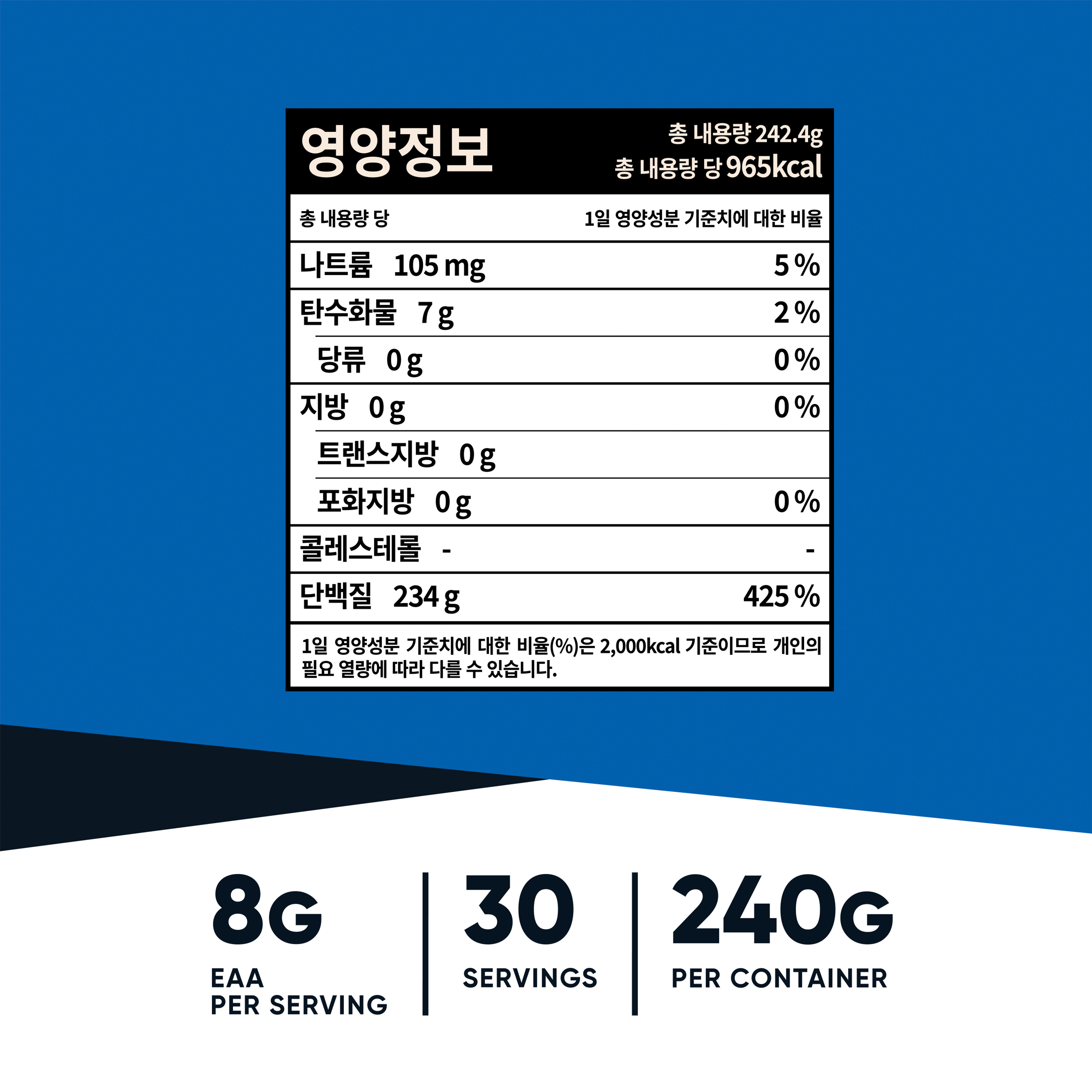 뉴트리코스트 EAA 파우더 필수 아미노산 30회분 언플레이버드, 240g, 1개 - 상세 이미지 4