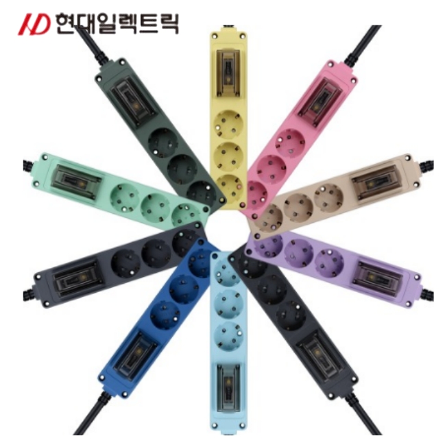컬러 3구멀티탭 5M 3500W 고용량 국산 사무실 멀티콘센트 - 상품 이미지