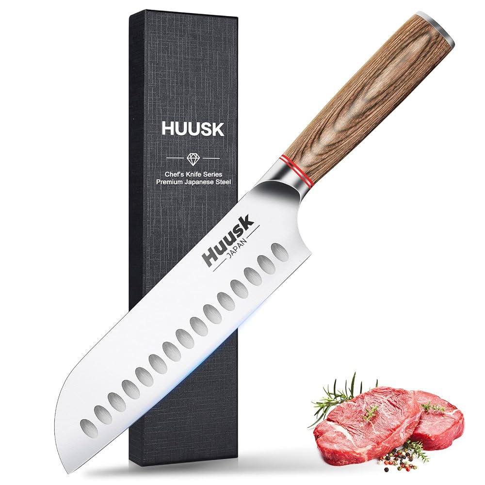 Huusk 일본 칼, 매우 날카로운 칼날이 남성 여성 고탄소 크리스마스 전문적인 가정 손잡이가 17.8cm(7인치) 아버지의 선물 날, 공학적 주방용, 있는 나이프, 인체 셰프 - 상품 이미지