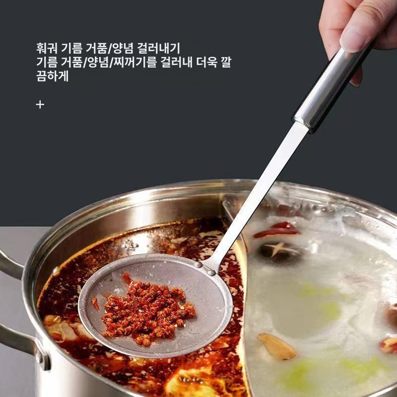 스테인리스 손잡이 초미세 튀김 거름망 건지기 우드 스텐채반 야채 스텐채망 - 상세 이미지 3