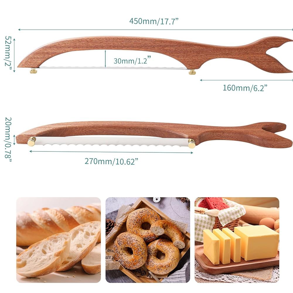 IKIWDMOO 사워도우 슬라이싱용 빵 나이프 슬라이서, 나이프, (피쉬테일) 톱 사워도우용 커터, 활 나무 빵용 수제 fish shape - 상세 이미지 2
