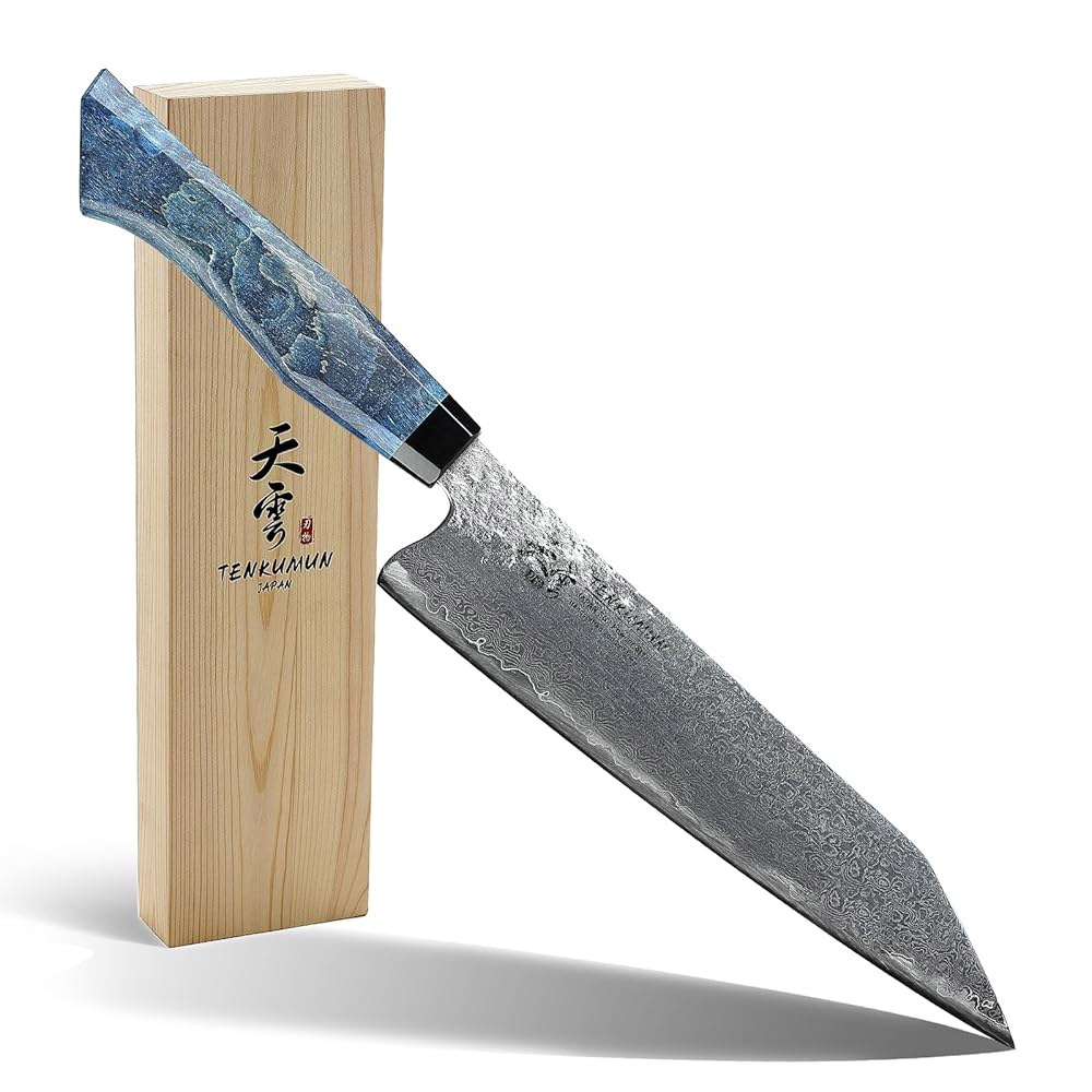 Tenkumun 일본 Gyutou 210mm Profession Santoku 스틸 셰프 블루 핸드메이드 수제 나무 SG2 단조 포함 20.3cm(8인치) 손잡이 나이프 파우더 - 상품 이미지