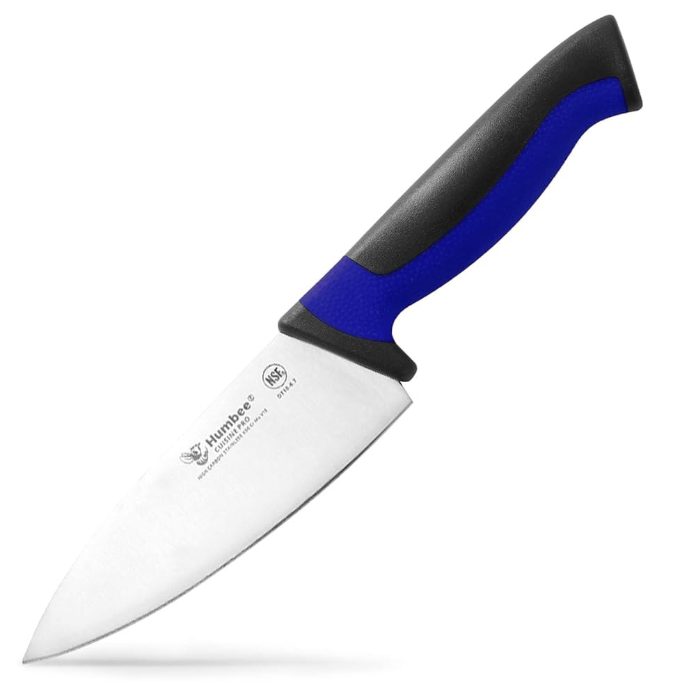 Humbee 15.2cm(6인치) 셰프 나이프, NSF 인증 스틸 인체 면도날처럼 색상 고탄소 그립 공학적 미끄럼 코드 블레이드 방지 - 스테인리스 블루 DT-10 핸들, 주방 - 상품 이미지