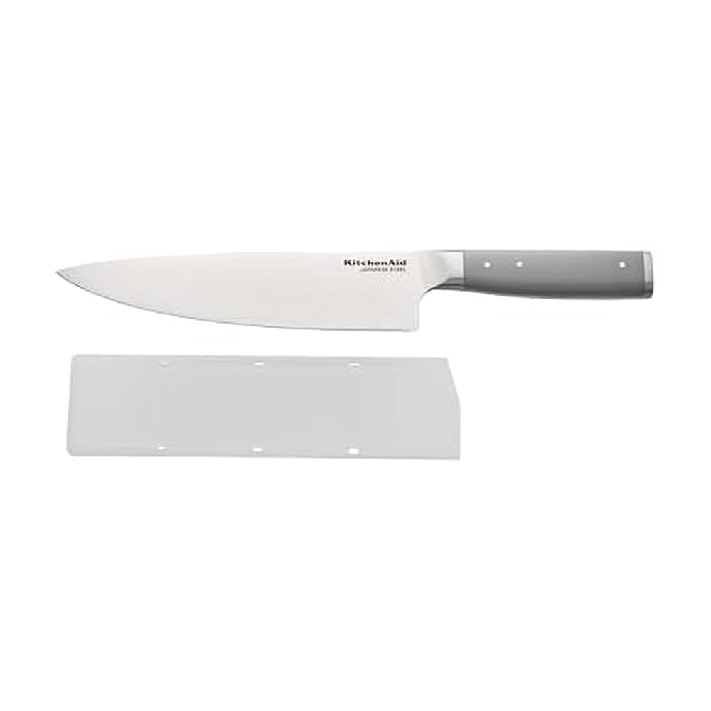KitchenAid Gourmet Forged Chef 나이프, 맞춤형 칼, 그레이 블레이드, 고탄소 스틸 20.3cm(8인치), 일본 핏 날카로운 스테인리스 주방 커버, 블레이드 - 상품 이미지