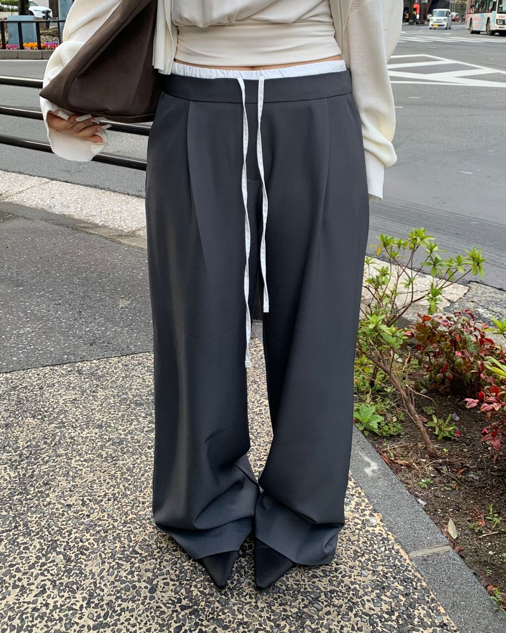 [L,XL,2XL][MADE]배색 핀턱 일자 와이드 슬랙스