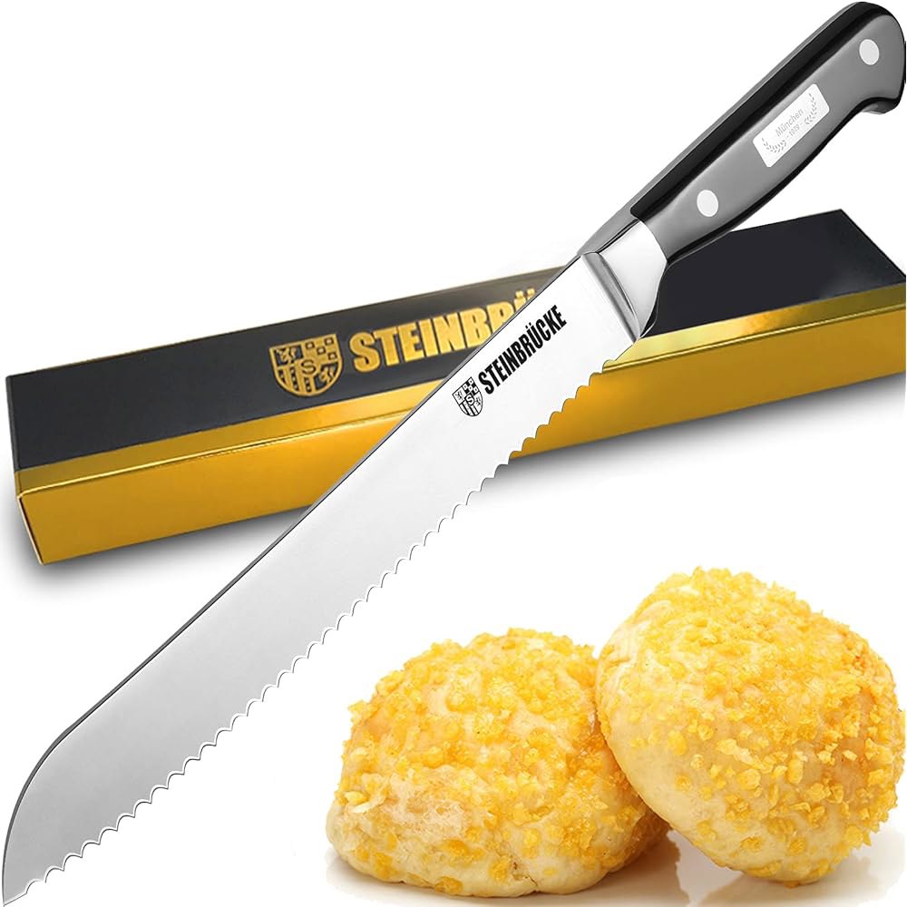 STEINBRCKE 톱니 브레드 나이프 25.4cm(10인치), 고탄소 날카로운 나이프, 브레드용 커터 강철의 크러스티 및 베이킹, 홈메이드, 케이크 독일 슬라이싱 - 상품 이미지