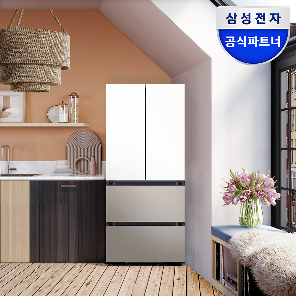 [혜택가196만원대]삼성 비스포크 AI 김치냉장고 4도어 490L 1등급 에센셜 화이트+에센셜 베이지(RK70F49M1ZG)