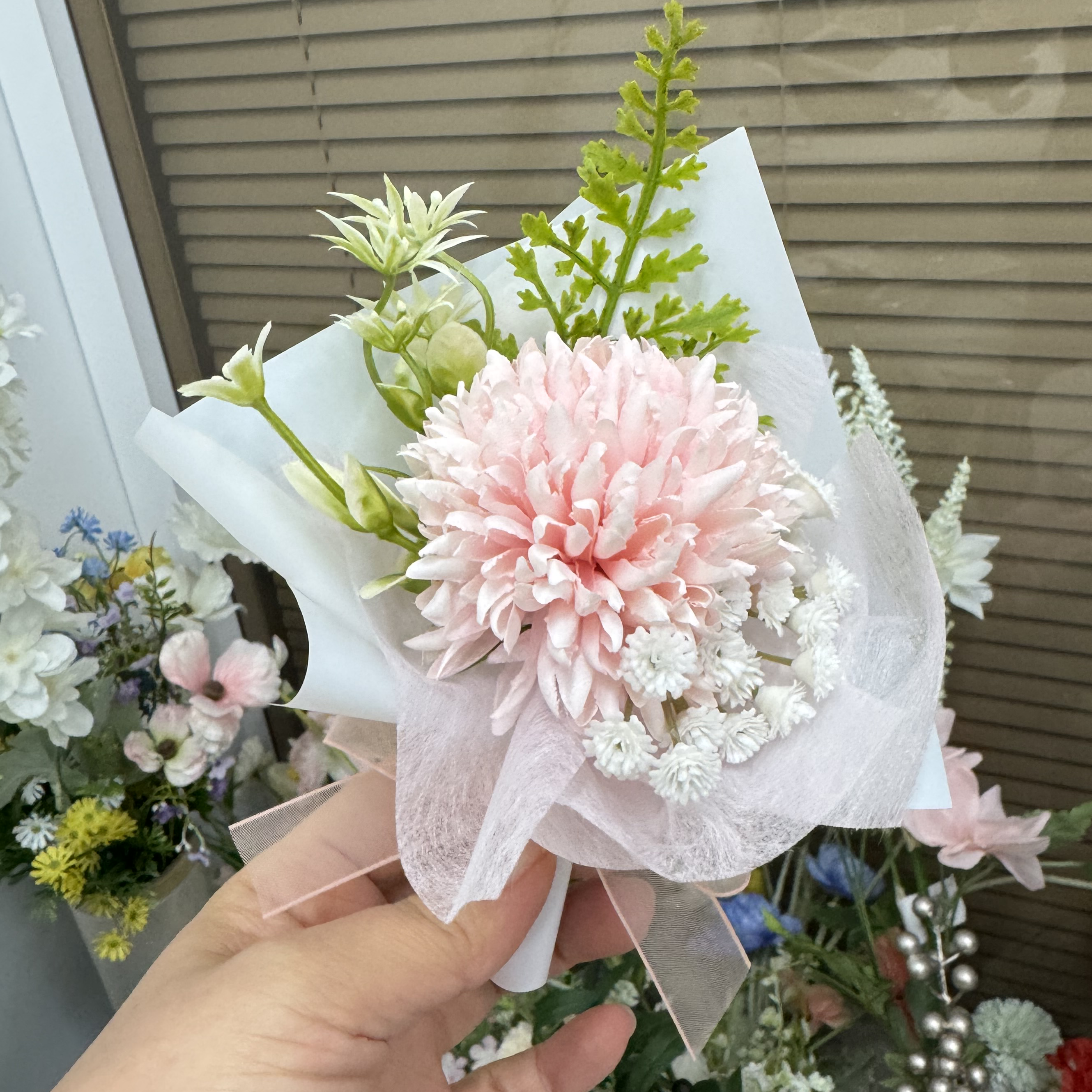 봉안당 납골당 미니 조화 꽃다발 유리 부착 성묘꽃 추모꽃 러블핑크 상품 이미지