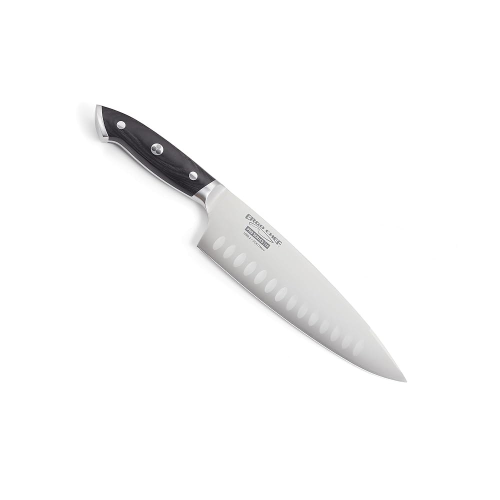 Ergo Chef Pro Series 2.0 20.3cm(8인치) 풀 포함 구조 공학적 블레이드, 블랙 셰프 파카우드 인체 고탄소 단조 탱 스테인리스 스틸 핸들 - 7Cr17MoV - 상품 이미지
