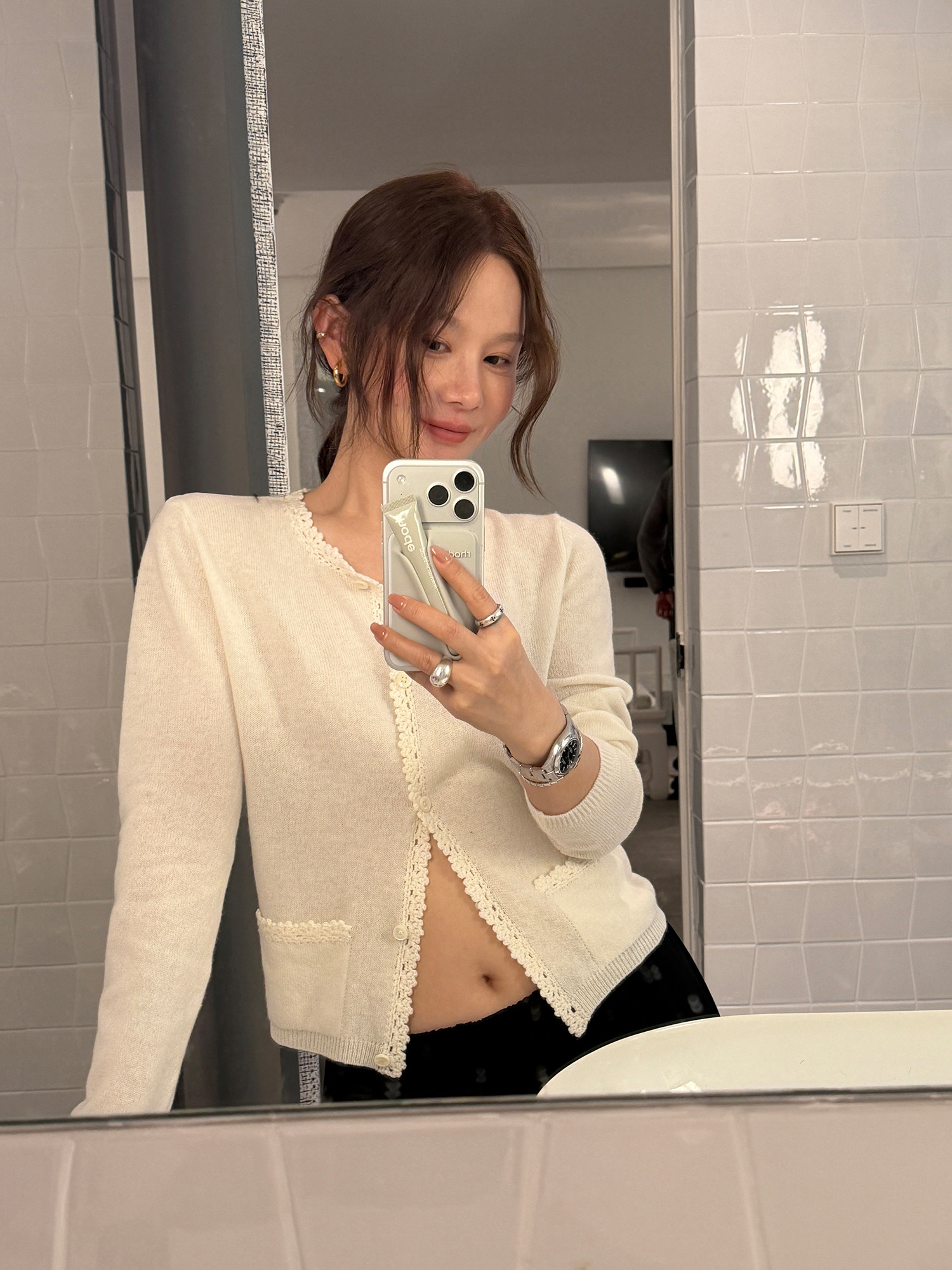 WXLSTUDIO 여성가디건 100% 울 핸드메이드 크로셰 봄가디건 - 상품 이미지