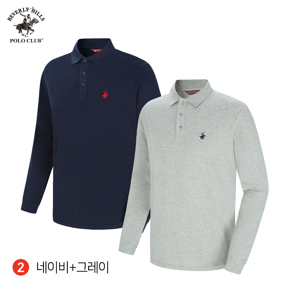 2PACK 긴팔 카라 PK 남여공용 스탠다드 폴로 티셔츠 비버리힐즈폴로클럽 - 상세 이미지 3