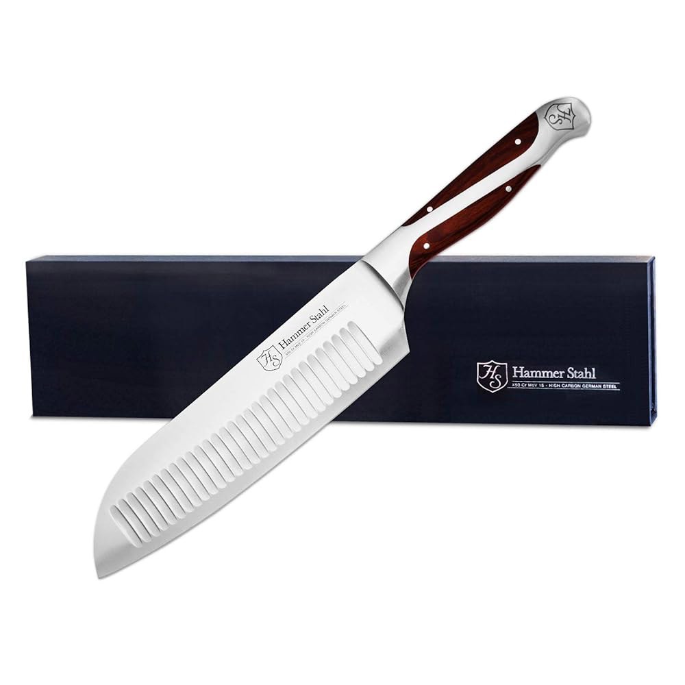 19.1cm(7.5인치) 일본 스타일 산토쿠 나이프 Hammer 다용도 주방 공학적 손잡이 고탄소 도마 상자 Stahl 면도날처럼 과일용 스틸 날카로운 및 스테인리스 인체 선물 - 상품 이미지
