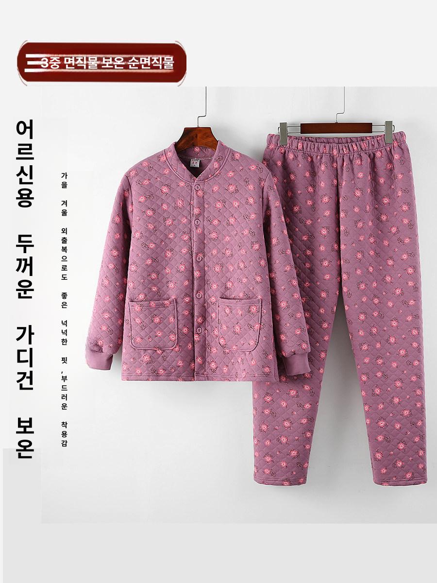 노인 실내복 어르신홈웨어세트 할머니잠옷 할머니옷 프린트 그레이 상의 L(42.5-50kg) - 상세 이미지 2