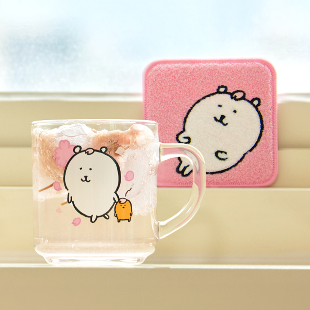 꽃놀이 담곰이 글라스 머그 코스터 세트 농담곰 봄 식기 캐릭터 고로케 굿즈 - 상품 이미지